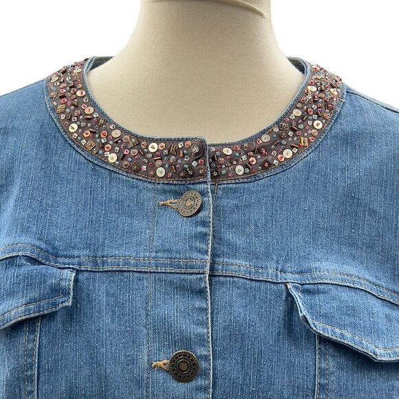 Hearts of Palm Women's Blue Beaded Denim Crop Jacket Size 14 - Picture 3 of 6